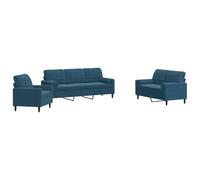 HETFTJN Ensemble de Canapés 3 Pièces en Velours Bleu, Set de Salon Moderne avec Canapé 3 Places, Canapé 2 Places, Fauteuil Individuel et 4 Traversins pour Séjour
