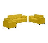 HETFTJN Ensemble de Canapés 3 Pièces en Velours Jaune, Set de Canapé de Salon Rembourré avec 1 Fauteuil, 1 Canapé 2 Places et 1 Canapé 3 Places pour Bureau et Séjour