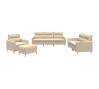 HETFTJN Ensemble de Canapés 4 Pièces en Tissu Crème avec Canapé 3 Places, Canapé 2 Places, Fauteuil et Pouf Repose-Pied, Meubles de Salon Robustes en Métal et Contreplaqué