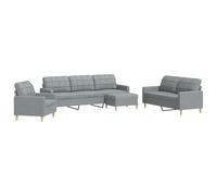 HETFTJN Ensemble de Canapés 4 Pièces en Tissu Gris Clair, Canapé 3 Places, 2 Places, Fauteuil et Pouf Repose-Pied pour Salon, Cadre Métallique Stable et Assise Rembourrée