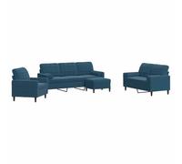 HETFTJN Ensemble de Canapés 4 Pièces en Velours Bleu avec Canapé 3 Places, Canapé 2 Places, Fauteuil et Pouf Repose-Pied, Design Moderne avec Cadre Métal pour Salon
