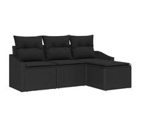 HETFTJN Ensemble de Canapés de Jardin 4 Pièces Noir, Salon de Jardin Résine Tressée Polyrotin 3 Places, Canapé Modulaire pour Terrasse avec Coffre de Rangement et Coussins