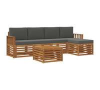 HETFTJN Ensemble de Canapés de Jardin 6 Pièces en Bois d'Acacia Massif, Salon de Jardin Modulaire Anthracite et Naturel avec Table, Pouf et Coussins pour Terrasse et Balcon