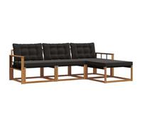 HETFTJN Ensemble de Canapés d'Extérieur 4 Pièces en Bois d'Acacia Massif et Textilène, Salon de Jardin Modulable avec 3 Canapés et 1 Pouf, Couleur Naturel et Noir pour Terrasse