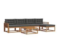 HETFTJN Ensemble de Canapés d'Extérieur 6 Pcs en Bois d'Acacia Massif, Salon de Jardin Modulaire avec Table Basse et Pouf, Coussins Anthracite pour Terrasse et Patio