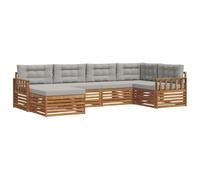 HETFTJN Ensemble de Canapés d'Extérieur 6 Pcs, Salon de Jardin Modulaire en Bois d'Acacia Massif avec Coussins Gris Clair, Grand Canapé d'angle et Pouf pour Terrasse