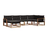 HETFTJN Ensemble de Canapés d'Extérieur 6 Pièces en Bois d'Acacia Massif et Textilène, Salon de Jardin Modulaire avec Coussins et Pouf pour Terrasse, Naturel et Noir