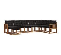 HETFTJN Ensemble de Canapés d'Extérieur 8 Pièces en Bois d'Acacia Massif et Textilène, Salon de Jardin Modulaire avec Pouf et Coussins pour Terrasse et Balcon, Coloris Naturel et Noir
