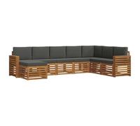 HETFTJN Ensemble de Canapés d'Extérieur 8 Pièces en Bois d'Acacia Massif, Salon de Jardin Modulaire avec Coussins Anthracite, Canapé d'angle et Pouf pour Terrasse et Balcon, Naturel