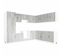 HETFTJN Ensemble de Cuisine Complète 14 Pièces Porto, Mobilier de Rangement Modulaire en Bois d'Ingénierie Sonoma Gris avec Armoires Basses, Meubles Muraux et Colonne
