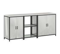 HETFTJN Ensemble de Meuble de Rangement Cuisine 3 Pièces Style Industriel en Acier Galvanisé Argenté, Buffet Bas Modulable avec 4 Portes et 6 Étagères, Dimensions 210 x 50 x 92 cm