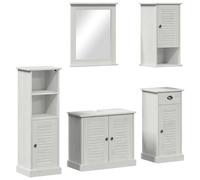HETFTJN Ensemble de Meuble Salle de Bain Vigo 5 Pcs, Mobilier en Bois de Pin Massif avec Meuble sous Vasque, Armoires de Rangement et Miroir, Style Rustique Chic, Blanc Antique