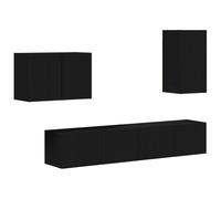 HETFTJN Ensemble de Meuble TV Mural 4 Pièces, Meuble TV Suspendu Moderne en Bois d'Ingénierie pour Salon, Buffet et Armoire Murale de Rangement avec Portes, Noir