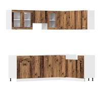 HETFTJN Ensemble de Meubles de Cuisine 11 Pièces Lyon en Bois d'Ingénierie, Kit de Rangement Complet avec Placards Bas et Suspendus, Vitrines et Panneau Lave-Vaisselle, Couleur Vieux Bois