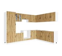 HETFTJN Ensemble de Meubles de Cuisine 14 Pièces Kalmar en Bois d'Ingénierie Coloris Chêne Artisanal, Mobilier Modulaire pour Aménagement de Rangement avec Vitrines et Placards Bas et Hauts