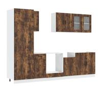 HETFTJN Ensemble de Meubles de Cuisine 8 Pièces Kalmar en Bois d'Ingénierie, Kit de Rangement Complet avec Colonne et Vitrine, Design Élégant Chêne Fumé pour Aménagement de Cuisine Moderne