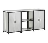 HETFTJN Ensemble de Meubles de Cuisine Industriel en Acier Galvanisé, Rangement de Cuisine 3 Pièces avec 6 Étagères et 4 Portes, Buffet Argenté Moderne 180 x 50 x 92 cm pour Intérieur