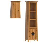 HETFTJN Ensemble de Meubles de Salle de Bain 2 Pièces en Bois de Pin Massif, Colonne de Rangement et Armoire Murale Suspendue Style Vintage Rustique pour Toilette et Bain