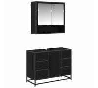 HETFTJN Ensemble de Meubles de Salle de Bain 2 Pièces, Meuble sous Vasque 80x33x60 cm et Armoire Miroir 65x20x60 cm, Rangement en Bois d'Ingénierie et Métal, Coloris Chêne Noir