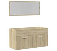 HETFTJN Ensemble de Meubles de Salle de Bain 2 Pièces, Meuble sous Vasque Suspendu 90 cm et Miroir Mural, Armoire de Rangement en Bois d'Ingénierie, Couleur Chêne Sonoma