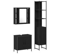 HETFTJN Ensemble de Meubles de Salle de Bain 3 Pièces, Armoire Murale Miroir, Meuble sous Lavabo et Grande Colonne de Rangement, Bois d'Ingénierie Noir Mat