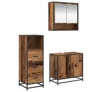 HETFTJN Ensemble de Meubles de Salle de Bain 3 Pièces avec Miroir, Cabinet sous Lavabo et Armoire de Rangement, Structure en Bois d'Ingénierie, Design Moderne Bois Ancien