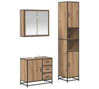 HETFTJN Ensemble de Meubles de Salle de Bain 3 Pièces Chêne Artisanal en Bois d'Ingénierie, Armoire Miroir, Meuble sous Vasque et Grande Colonne de Rangement Moderne