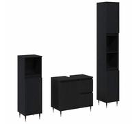 HETFTJN Ensemble de Meubles de Salle de Bain 3 Pièces Chêne Noir, Mobilier Moderne en Bois d'Ingénierie avec Colonne Haute, Meuble sous Vasque et Petit Meuble Bas de Rangement