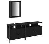 HETFTJN Ensemble de Meubles de Salle de Bain 3 Pièces en Bois d'Ingénierie Noir, Comprenant 2 Meubles sous Lavabo et Un Miroir Armoire Mural pour Rangement Chic