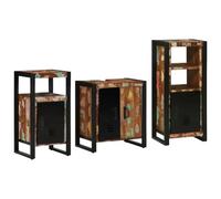 HETFTJN Ensemble de Meubles de Salle de Bain 3 Pièces en Bois Recyclé Solide et Fer, Armoires de Rangement avec Meuble Bas, Meuble Mural et Buffet Chic Industriel