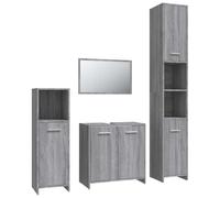 HETFTJN Ensemble de Meubles de Salle de Bain 4 Pièces, Meuble sous Vasque, Armoire Haute Colonne, Meuble Bas et Miroir Mural, Mobilier en Bois d'Ingénierie, Coloris Gris Sonoma