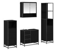 HETFTJN Ensemble de Meubles de Salle de Bain 4 Pièces, Meuble sous-Vasque, Armoire Miroir, Meuble Bas et Colonne Haute en Bois d'Ingénierie, Couleur Chêne Noir