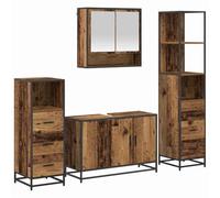 HETFTJN Ensemble de Meubles de Salle de Bain 4 Pièces, Mobilier avec Armoire sous Lavabo, Colonne Haute, Meuble Bas et Miroir Cabinet, Bois d'Ingénierie, Coloris Bois Ancien