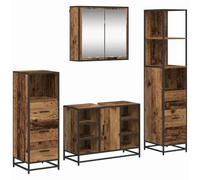 HETFTJN Ensemble de Meubles de Salle de Bain 4 Pièces, Mobilier avec Meuble sous-Vasque, Armoire Miroir, Colonne Haute et Meuble Bas, Bois d'Ingénierie Coloris Bois Ancien