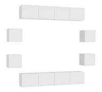 HETFTJN Ensemble de Meubles TV 8 Pièces Mural, Banc TV Flottant en Bois d'Ingénierie Blanc, Meuble de Salon Suspendu avec Compartiments, 4 Modules de 80cm et 4 Modules de 30,5cm