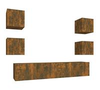 HETFTJN Ensemble de Meubles TV Suspendus 6 Pièces, Meuble TV Mural en Bois d'Ingénierie pour Salon, Buffet Flottant avec Grand Espace de Rangement, Chêne Fumé, 2X 80cm et 4X 30,5cm