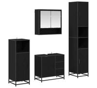 HETFTJN Ensemble de Mobilier de Salle de Bain 4 Pcs, Meubles en Bois d'Ingénierie avec Armoire Miroir, Meuble sous-Vasque, Colonne Haute et Cabinet Bas, Chêne Noir