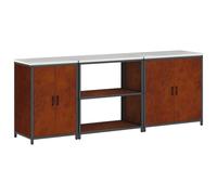 HETFTJN Ensemble de Rangement Cuisine 3 pièces, Buffet Industriel en Acier patiné, Meuble de Cuisine modulaire, 6 étagères et 4 Portes, 240 x 50 x 92 cm, Design Rustique