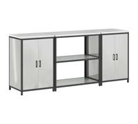 HETFTJN Ensemble de Rangement Cuisine 3 Pièces en Acier Galvanisé Argenté, Buffet Industriel avec 6 Étagères et 4 Portes, Meuble de Rangement pour Ustensiles, 210 x 50 x 92 cm
