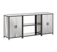 HETFTJN Ensemble de Rangement Cuisine 3 Pièces en Acier Inoxydable, Meuble Bas Industriel avec 6 Étagères et 4 Portes, Buffet Argenté Moderne 210 x 50 x 92 cm pour Organisation Intérieure
