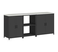HETFTJN Ensemble de Rangement Cuisine 3 Pièces en Acier Noir, Buffet Industriel avec 6 Étagères et 4 Portes, Armoire de Stockage Modulaire en Acier Laminé à Froid, 210 x 50 x 92 cm