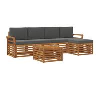 HETFTJN Ensemble de Salon de Jardin 6 Pièces en Bois d'Acacia Massif, Canapé Modulaire d'Extérieur avec Coussins Anthracite, Table et Pouf pour Balcon et Terrasse, Naturel