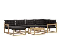 HETFTJN Ensemble de Salon de Jardin 7 Pièces, Canapé d'Extérieur Modulable en Bois d'Acacia Massif, Canapé d'angle avec Table Basse et Pouf pour Terrasse, Blanc et Noir