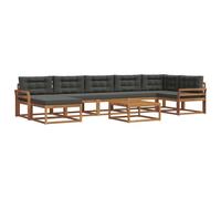 HETFTJN Ensemble de Salon de Jardin 8 Pièces en Bois d'Acacia Massif, Canapé d'Extérieur Modulaire avec Coussins Anthracite pour Terrasse et Balcon, Table Basse et Pouf Inclus
