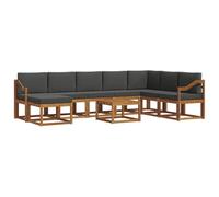 HETFTJN Ensemble de Salon de Jardin 9 Pièces en Bois d'Acacia Massif, Canapé Sectionnel d'Extérieur Modulaire avec Coussins Anthracite, Table et Pouf pour Terrasse et Balcon