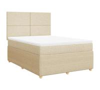 HETFTJN Ensemble Lit 140x190 cm avec Sommier à Lattes, Matelas Ressorts Ensachés et Surmatelas, Cadre de Lit en Tissu Crème et Tête de Lit Réglable pour Chambre