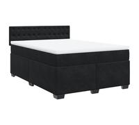 HETFTJN Ensemble Lit Complet 140x190 cm avec Matelas Ressorts Ensachés et Surmatelas, Lit Double Boxspring en Velours Noir avec Tête de Lit, Sommier à Lattes et Pieds Robustes