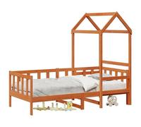HETFTJN Ensemble Lit de Jour avec Toit en Bois de Pin Massif Cire Marron, Cadre de Lit Plateforme 90x200 cm pour Chambre d'Adulte et d'Ado, Structure Stable et Design Moderne