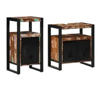 HETFTJN Ensemble Meuble de Salle de Bain 2 Pièces en Bois Massif Recy t Métal, Colonne de Rangement et Cabinet Bas avec Étagères et Portes pour Style Moderne et Industriel