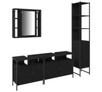 HETFTJN Ensemble Meuble de Salle de Bain 4 Pièces en Bois d'Ingénierie, Set Moderne avec 2 Meubles sous Lavabo, 1 Armoire Miroir et 1 Grande Colonne Suspendue, Chêne Noir